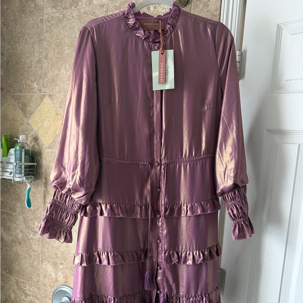 JessaKae Mauve Shimmer Ruffle-Trim dress